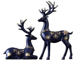 Estátuas para decoração de casa Estatuetas Esculturas Rena Azul Grande Cervo Mesa Central Sala de Estar Resina Prateleira Acentos Estante Lareira Itens Natal Exclusivo