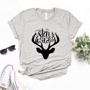 Blijf Wild Deer t Shirts vrouwen t -shirts casual grappig shirt voor dame top tee hipster 6