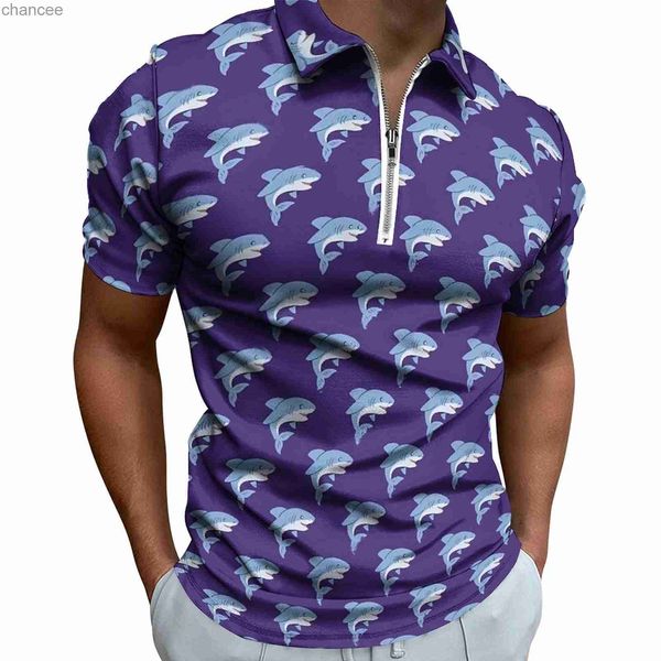 Stay Wild Shark Polo Homme Imprimé Animal Chemise Décontractée Quotidienne Esthétique Fermeture Éclair T-Shirts À Manches Courtes Personnalisé Surdimensionné Hauts HKD230825