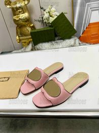 Women's Interlocking G cut-out Slide Sandal Maxi Leather Flat Slipper For Ladies 694451 Low Heel Cutout Designer Summber Beach Outdoor Fashion Shoes