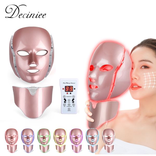 Vapeur 7 Couleurs LED Masque avec Cou Soins Du Visage Traitement Beauté Pon Thérapie Rajeunissement De La Peau SPA Anti Acné Rides Enlèvement 230605