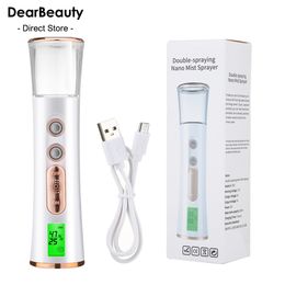 Vaporizador Doble cabezal de pulverización Nano Mist Pulverizador Mini Humidificador hidratante Cuidado de la piel Pantalla LED Vaporizador portátil Nebulizador de mano 230915