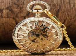 Steampunk antique Black Gold Bronze Pocket Watch Skeleton Handwinding Mechanical Watches Mens Womens Clock Fob Pendant Chain Gift2707228