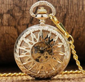 Steampunk antique Black Gold Bronze Pocket Watch Skeleton Handwinding Mechanical Watches Mens Womens Clock FOB Pendant Chain Gift5159779