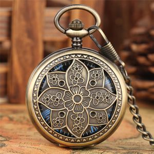 Steampunk Bronze évider étui à fleurs de Lotus montre de poche mécanique à remontage manuel pour femmes FOB squelette horloge pendentif chaîne cadeau