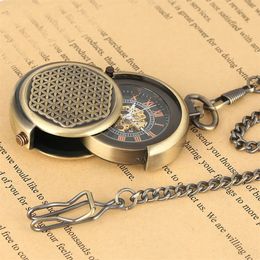 STEAMPUNK Bronce Mechanical Pocket Watch Retro Creative Rotating Cover Numeral Numeral Display Manual Mecanismo Posting Masculino 240327