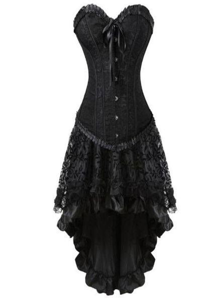 Vestido con corsé Steampunk, conjunto de 2 piezas, disfraz de Cosplay, faja punk gótica, encaje pirata alto y bajo, vestido de fiesta victoriano Vintage6173526