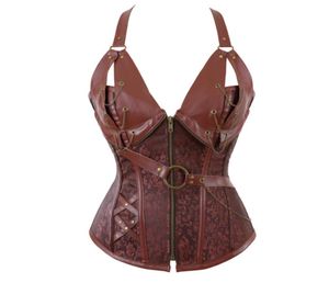 Steampunk Corset Faux Leather Burlesque Clubwear Veter omhoog met kettingen Gothic Carnival Clothing Plus Size S6XL Y190719013768914