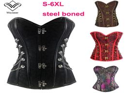 Corset Steampunk avec des attaches de fermoir / chaîne en acier osseux Corset Traine Gothic Bustier avec un corps de boucle ronde Shaper PS Size3662491