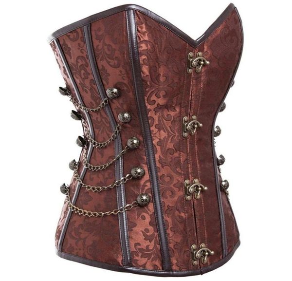 Corsé de steampunk con cierre de broche Cadena de corsés de acero Corsés de entrenamiento de la cintura Bustier gótica con shaper de la hebilla redonda más S1692726