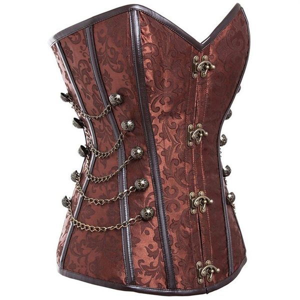 Corsé Steampunk con sujetadores de broche Cadena Corsés de hueso de acero Entrenamiento de cintura Bustier gótico con hebilla redonda Body Shaper Plus S225P