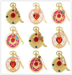 Steampunk Fashion Montre Golden Sailor Moon Magic Girl Penram Case japonaise Anime Femme Lady Quartz Pocket Watch Collier Chai9500033