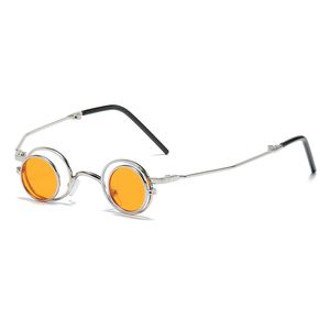 Steampunk – lunettes de soleil rabattables pour hommes et femmes, petite monture métallique, rondes, Punk, petites nuances rétro, UV400