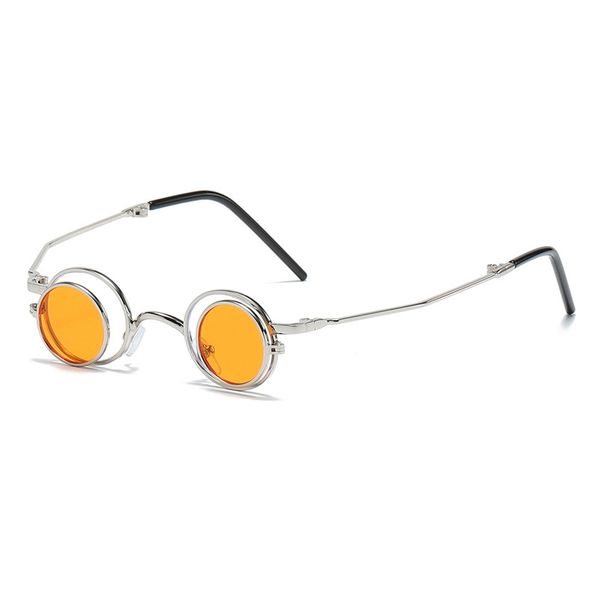 Gafas de sol abatibles Steampunk para hombre y mujer, lentes de sol redondas Punk con marco de Metal pequeño, gafas de sol Retro pequeñas con protección UV400