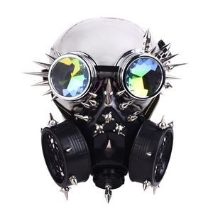 Steampunk volledig bestudeerd masker met Rivet Goggles Cosplay Fancy Mask Exclusieve Gothic Retro Rock Halloween Mask-bril T200509