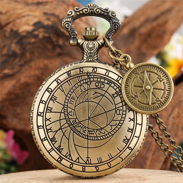 Steampunk Géométrie Montres Unisexe Analogique Quartz Montre De Poche Chiffre Arabe 80CM Collier Chaîne avec Pendentif Boussole