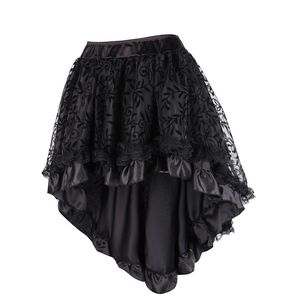 Steampunk gothique noir Floral flocage Tulle et jupe victorienne à volants femmes devant court dos longues jupes asymétriques 8537