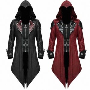 Steampunk Gothic Smoking Trenchcoat Turn-Down Kraag Capuchon Leren Zwaluwstaart Jas Assassin Kostuum Halen Voor Mannen Plus Size g205 #