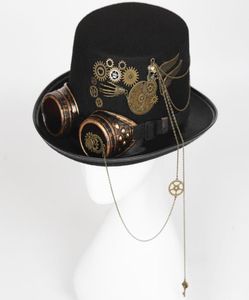 Chapeau Steampunk avec lunettes Vintage hommes noir haut gothique Halloween femmes Fedora chaînes élégant coiffe de tête Costume fête 2204025767930