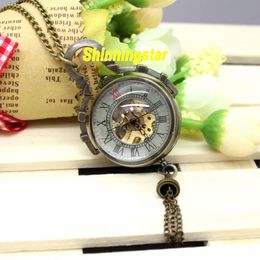 Reloj de bolsillo mecánico Steampunk Vintage bronce Fob reloj bola de cristal Número romano Mini reloj de bolso mecánicos 240103