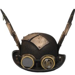 STEAMPUNK MEN HAT avec des lunettes vintage Jazz Hat Gay Top Hat Devil Horn Horn Steampunk Party Halloween Masquerade Costume 240428