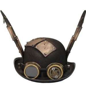 Steampunk Men Hat With Goggles Vintage Jazz Hat Gay Top Hat Devil Horn Hat Steampunk Party Halloween Masquerade Costume 240428