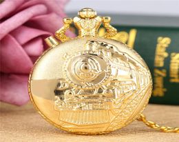 Menores de steampunk Mujeres Relojes de bolsillo analógico de cuarzo SilverGoldbronze LED Watch Diseño de locomotoras de tren de vapor 3D con colgante FOB CH6619159