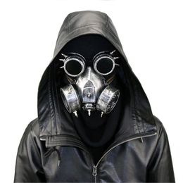 Steampunk Metallic Glans Gasmasker met Bril Retro Cosplay Creepy Death Mask Helm voor Halloween Kostuum JK2009XB