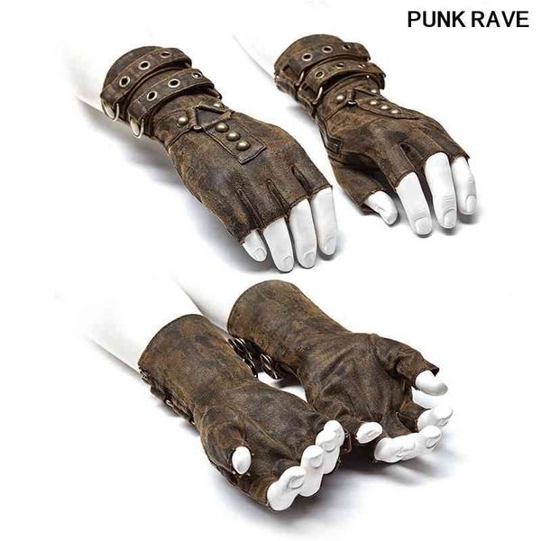 Steampunk militar Dieselpunk motocicleta gótica un par hombres café gris colores guantes sin dedos punk rave WS-252SSM