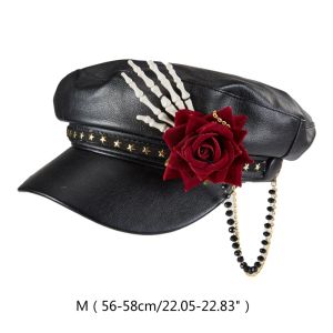 Steampunk Newsboy Cap Punk Paped Cap Leather For Women Men Men Vintage Newsboy Hat Halloween Gothic Carnival Nightclub