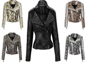 Steampunk Rock Rivet Studded Stitching Motorcycle Leather Jackets Dames met lange mouwen rock mode Persoonlijkheid Lederen jassen Out meter meter