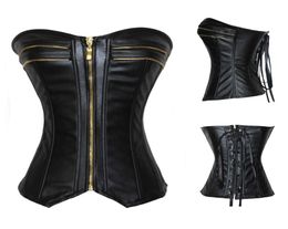 Steampunk Sexy Sexy Black Cuir Overbust Halter Corset Top CorSelet Costume Burlesque Costume Push Up Corsets5236056