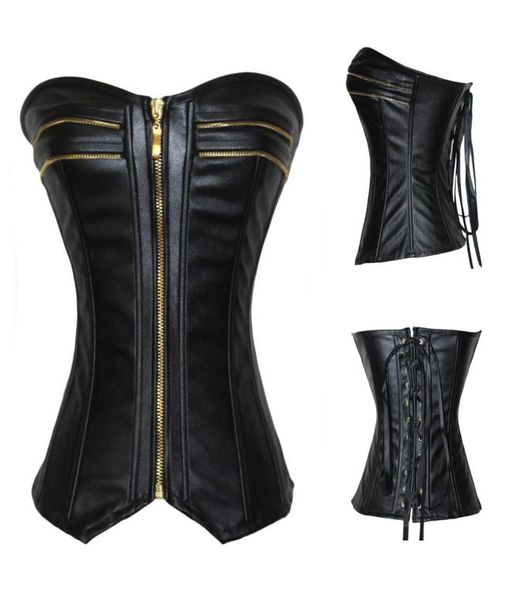 Steampunk sexy noire en faux cuir trop poussé licait corset top top taisette costume burlesque push up corsets7305071