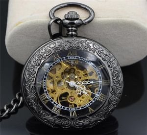 Horloge mâle squelette Steampunk Transparent mécanique Open Face Retro Ver Vine Pendant Pocket Watch W / Chain Luxury Horlowpiece T2005023831280