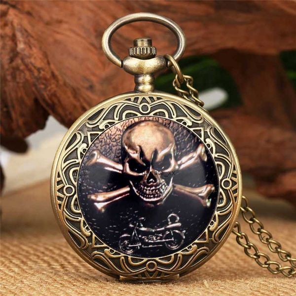 Steampunk crâne de moto de poche montre un quartz analogique affichage analogique horloge pour hommes de la chaîne de collier de 80 cm de 80 cm