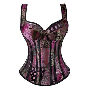 Steampunk correas overbust corsé con copa cremallera lateral sexy jacquard floral cintura cincher bustier lencería top plus tamaño 220524