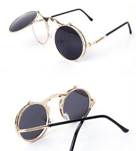 Lunettes de soleil STEAMPUNK Round Designer Steam Punk Metal Femmes Revêtement Hommes Rétro Circle Sun Glass