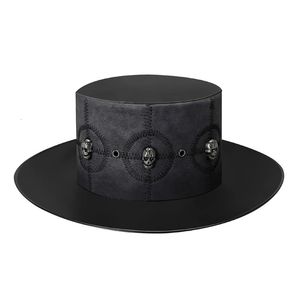 Sombrero de copa Steampunk para mujer, disfraz de fiesta de Halloween, accesorio gótico, sombrero negro para hombre con decoraciones de calavera 240226