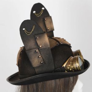 Steampunk tophoed met bril Steampunk Bowler Tophoed Devil Horn Hat Gay Tophoed Jazz Hat Costume Carnival Nightclub