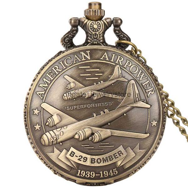 Reloj de bolsillo de cuarzo con diseño de avión de la Fuerza Aérea de los Estados Unidos Steampunk, reloj de bronce fresco con collar Fob, cadena, regalos de recuerdo para hombres y mujeres