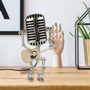 Steampunk Vintage Microphone Robot lampe industrielle en métal décor Table tactile variateur maison bureau ornement 2109292594