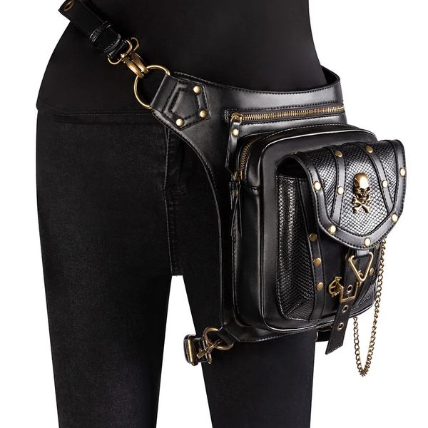 Steampunk taille jambe sacs femmes style victorien étui rivet chaîne sac moto cuisse hanche ceinture packs messager épaule 240110