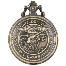 Steampunk regarde les États-Unis Special Warfare Command Quartz Pocket Watch rétro US SEAL Collier Chaîne Fob Corloges Cadeaux