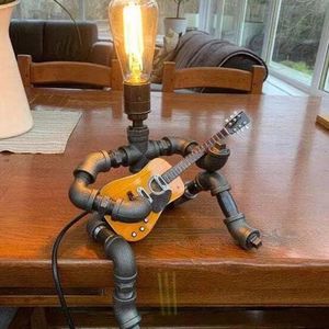 Steampunk lampe à conduite d'eau rétro créative chambre bureau Led nuit fer guitariste décoration de la maison industrielle 231225