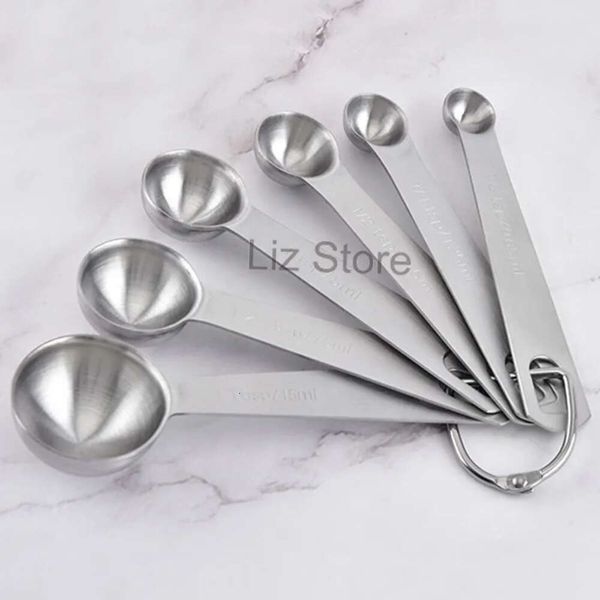 Acier 6 PCS / Ensemble Mesurer les outils de cuillère ronde en acier inoxydable 6pcs Milk Coffee Tea Rectangle Mesure des cuillères Cuisine Cuisine Cuisine Baking Scoop Th0678 PCS S Th078