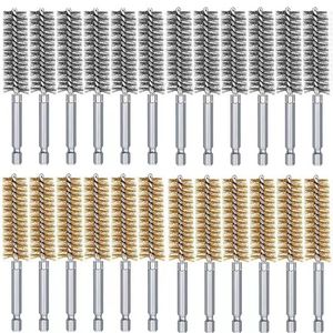 Brosse métallique à alésage en acier Brosse de nettoyage en acier inoxydable à fil torsadé avec manche Tige hexagonale de 1/4 pouce pour perceuse à percussion