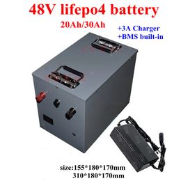 Caja de acero 48V 20Ah 30Ah 25Ah Lifepo4 batería de litio con BMS 16S para 2000w ebike Scooter Triciclo de dos ruedas + cargador 3A