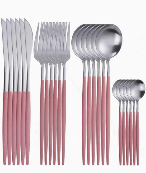 Cadería de acero Catina de cabina de cabina de acero inoxidable Juego de cubiertos de plataforma rosa mate Matte Spoon Spoon Knife Cena Cena Y07024372278