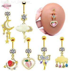 ANILLOS DEL BOTADOR DE ADOLLA DE ACERO ANILLOS DE CRISTAL PERNO DEL NAVO Drop de luna Corazada Cuerto Percado Percado Joyería para el cuerpo del espárrago para mujeres L230808