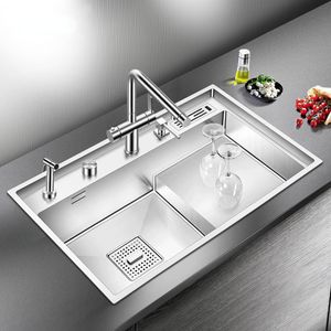 Steel Kitchen Stepped Sink 4mm Thickness 220mm Depth Large Size Handmade Brushed Stepped Kitchen Sinks